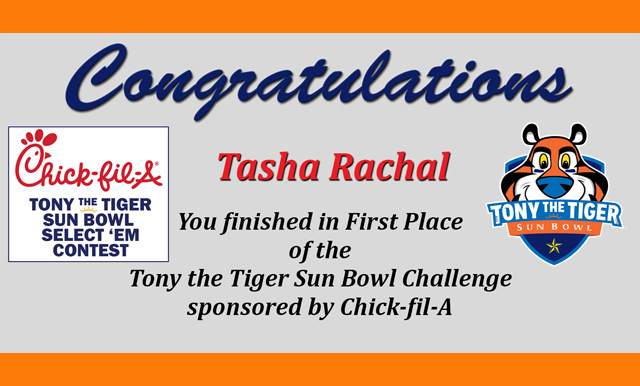 Final Winners Announced - CHICK-FIL-A TONY THE TIGER SUN BOWL SELECT ‘EM CONTEST 